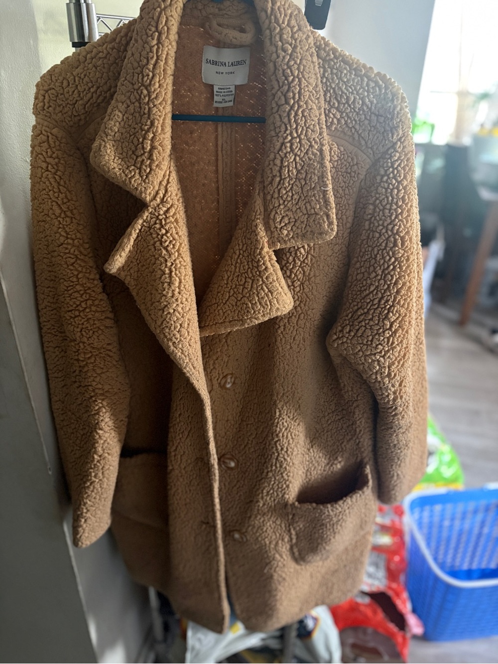 Sabrina Lauren Plush Teddy Trench Coat in Camel